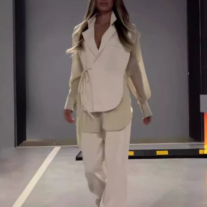 Ensemble Femme Chic – Haut en Mousseline & Pantalon Droit