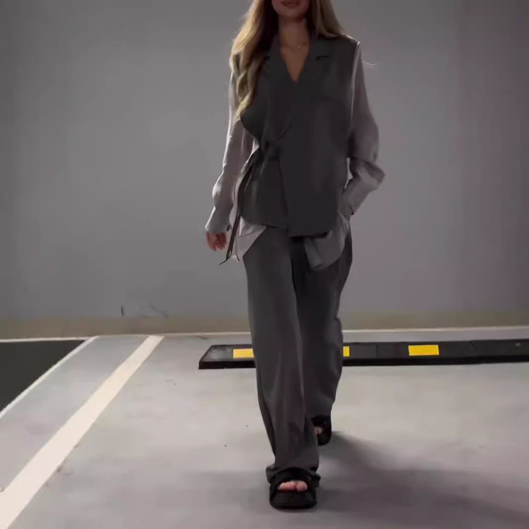 Ensemble Femme Chic – Haut en Mousseline & Pantalon Droit