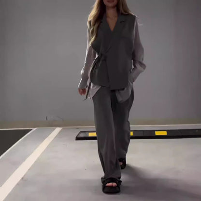 Ensemble Femme Chic – Haut en Mousseline & Pantalon Droit